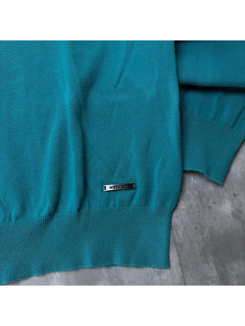 Y2K Teal Givenchy Knit V-Neck Sweater